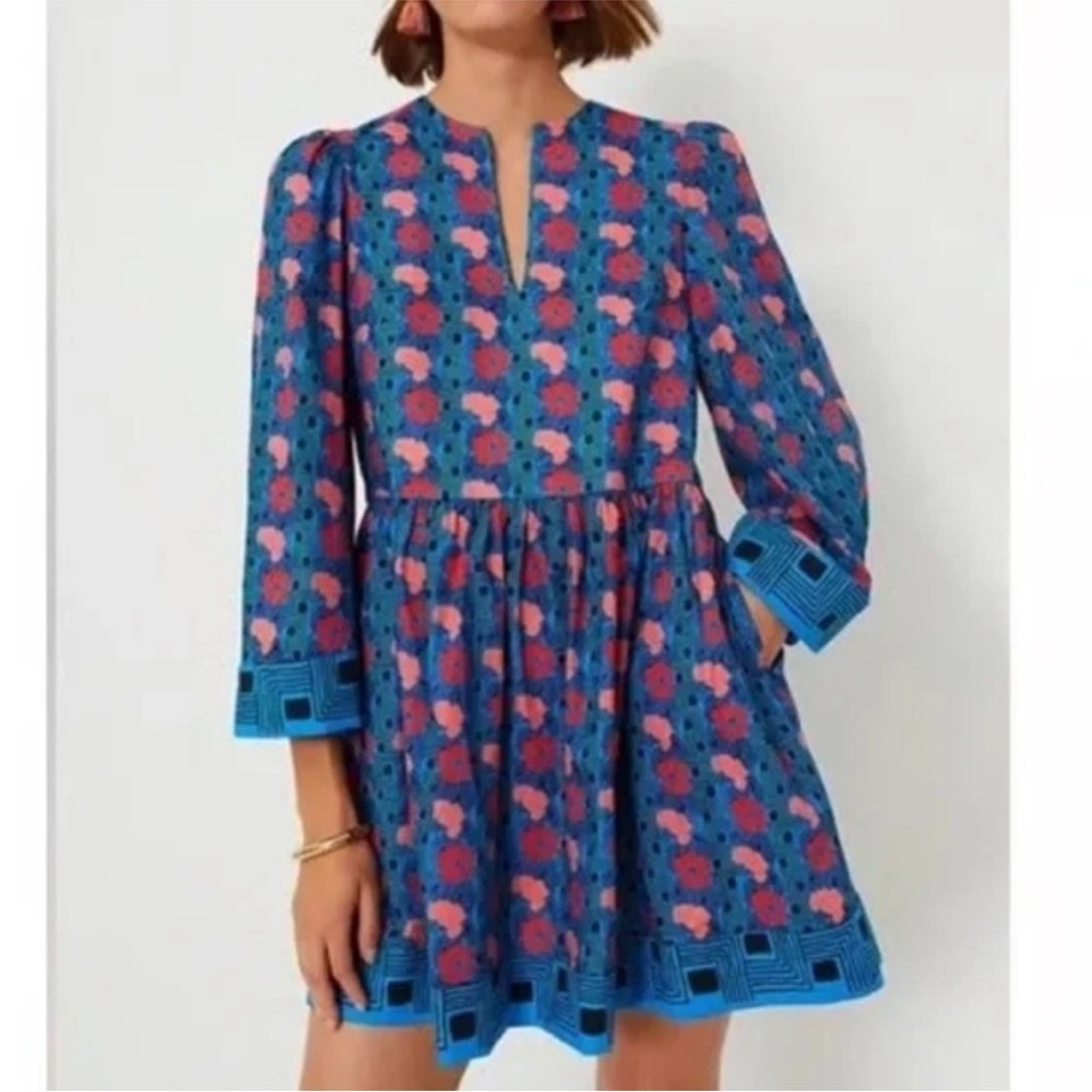 Tuckernuck Floral Izzie Blue and Pink Dress 100% Cotton Size L - Picture 4 of 9
